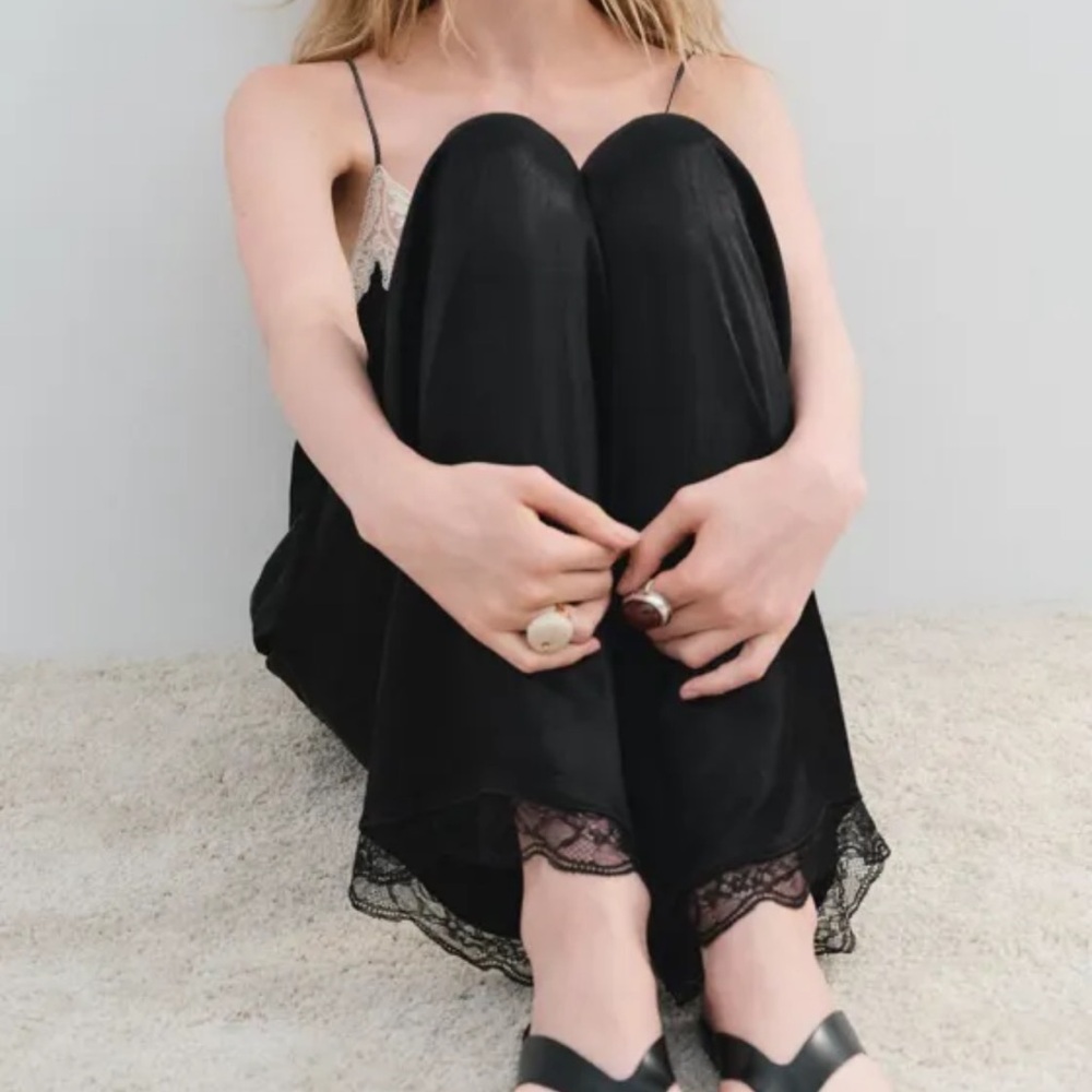 Black Lace Trim Satin pants